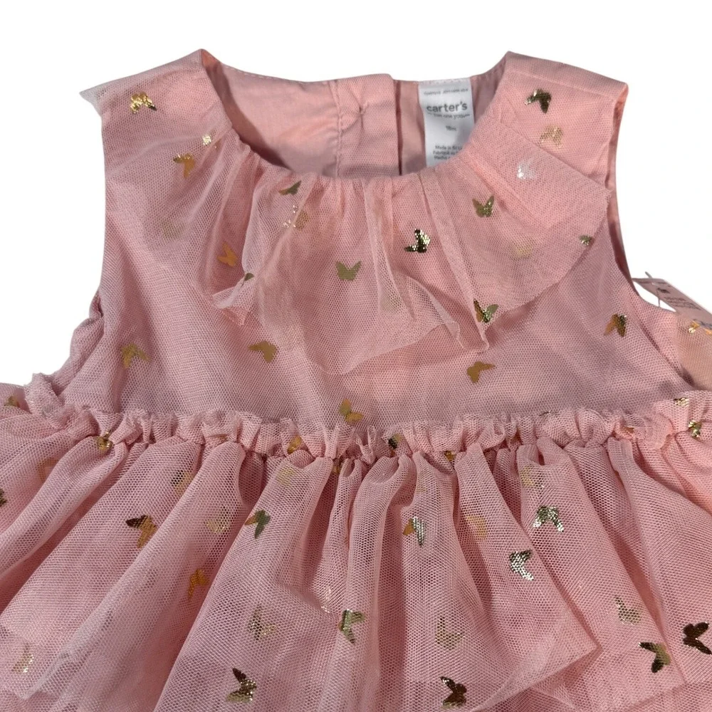 Carter's Tutu Dress Kids 18m Pink New Butterfly Tulle Tiered 2pc Set